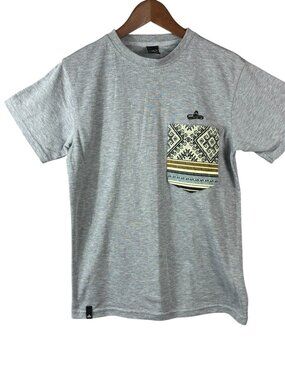 Mens Gray Tribal Pocket Tee Streetwear Graphic T Shirt Casual Size M